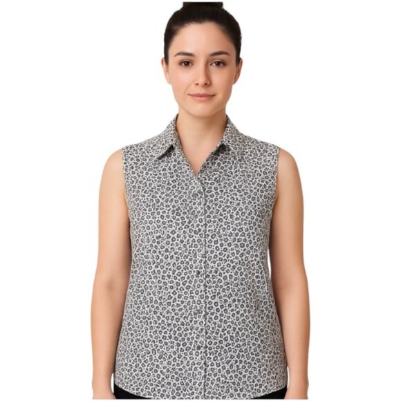 Bogatchi Large Grey Geometric Sleeveless Button Down Shirt - Picture 1 of 8